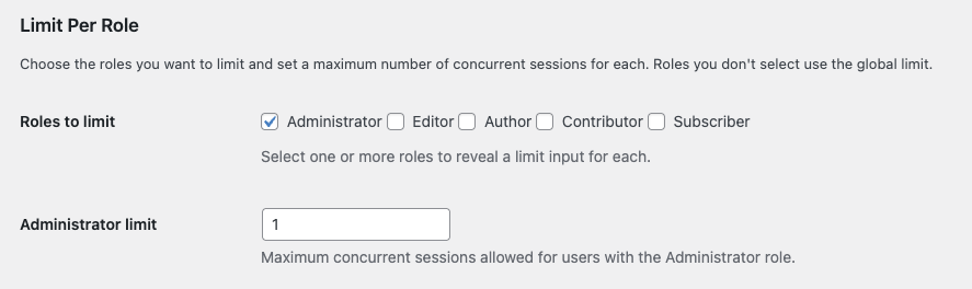 Limit Per Role Settings